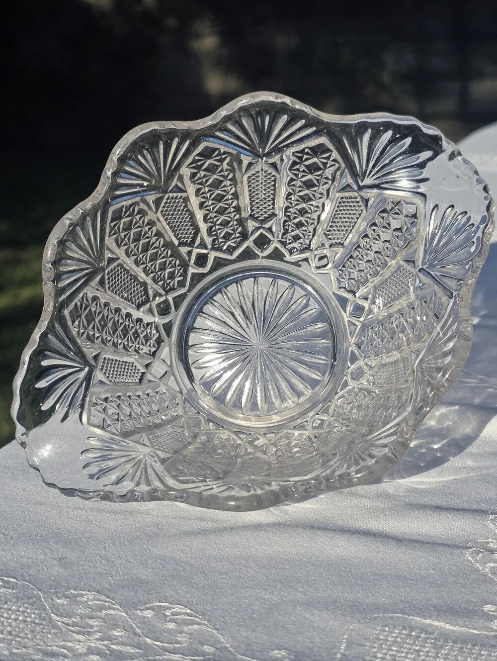 Antique EAPG US Glass Panama Berry Fruit Bowl Ruffled Clear 1904 Pristine
